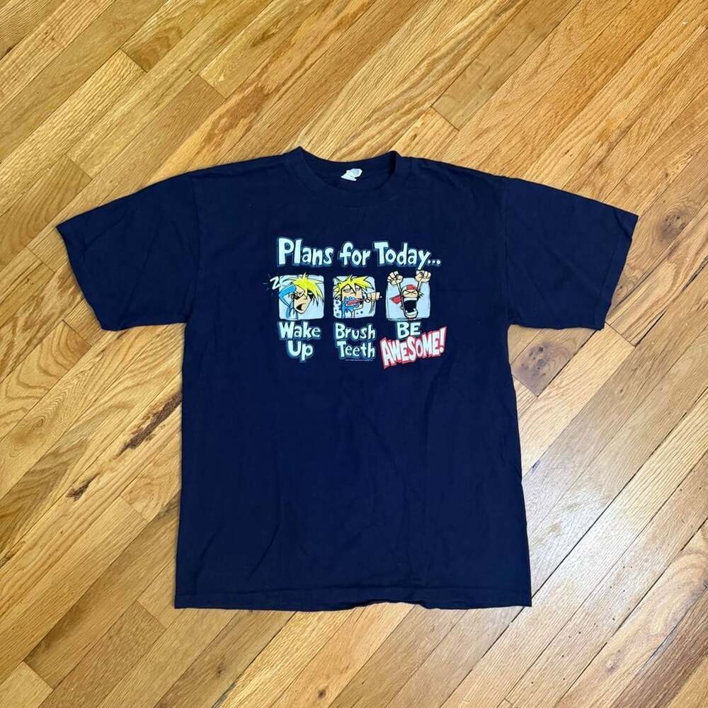 Soft Spun Plans For Today Be Awesome Graphic Tee Youth XL Navy